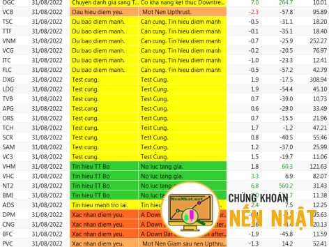 Cổ phiếu nổi bật theo bộ lọc VSA ngày 31.08